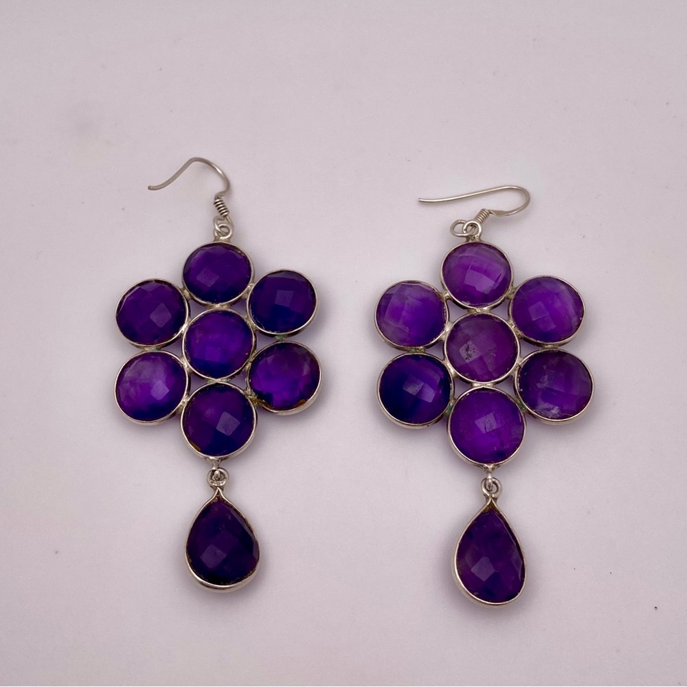 Amethyst flower dangling earrings